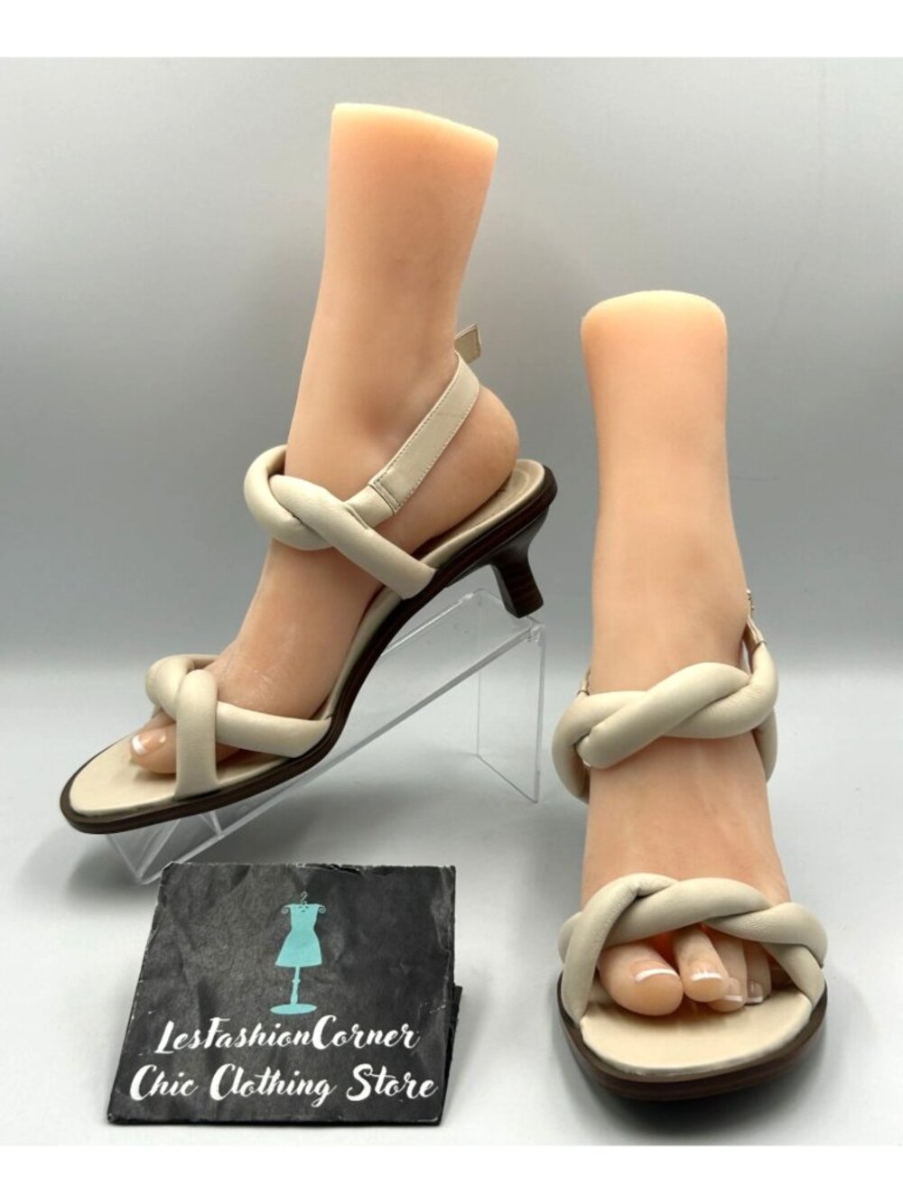 Vionic Women's Cream Leather Freesia Angelica Puffy Strap Heels Size 8 3491